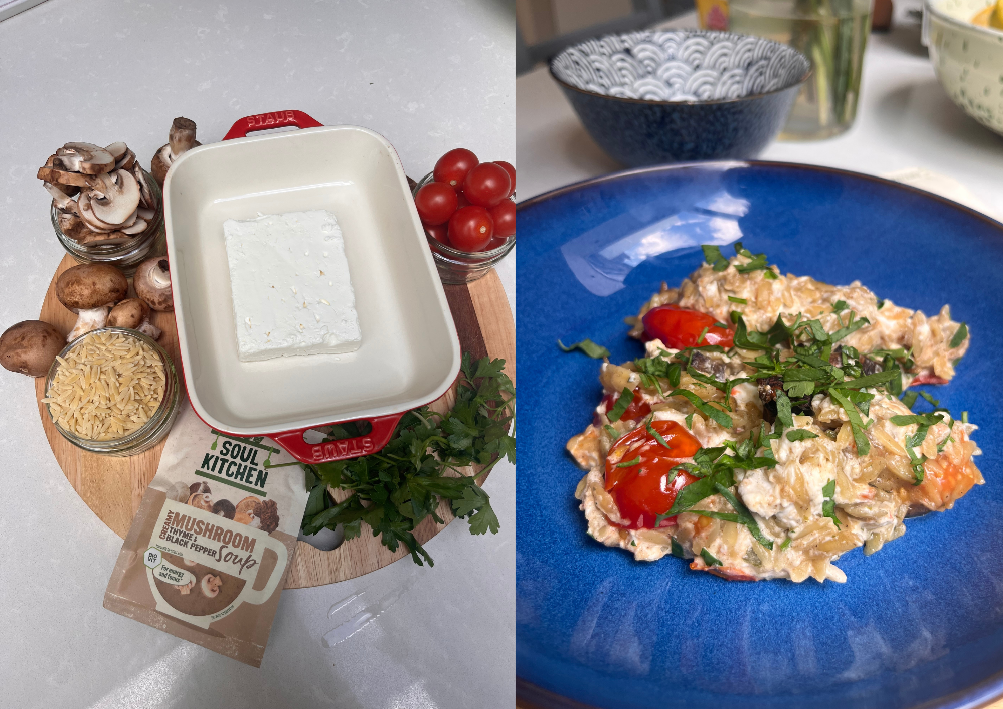 Creamy Mushroom & Feta orzo bake
